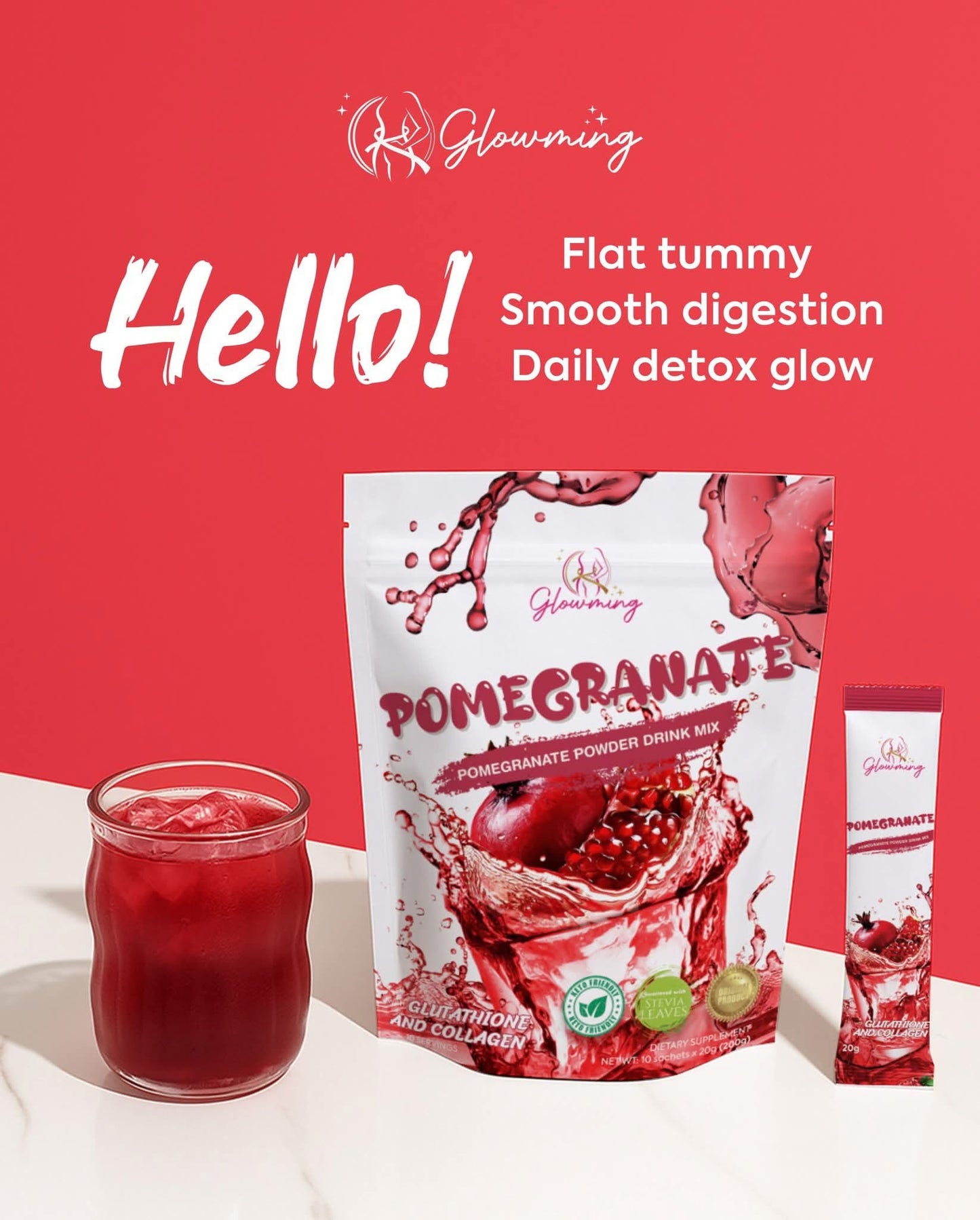 GLOWMING Pomegranate Glutathione and Collagen Drink | by CC
